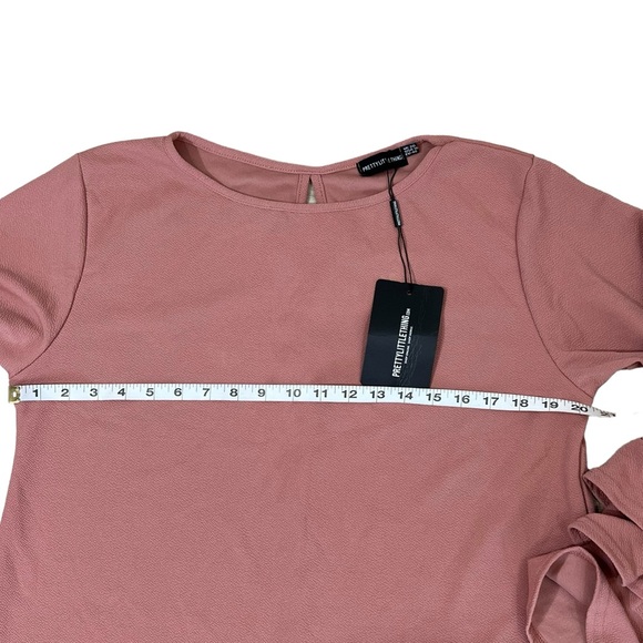 PrettyLittleThing Dress Bell Ruffled Sleeve Pink Stretch Party - Picture 3 of 11